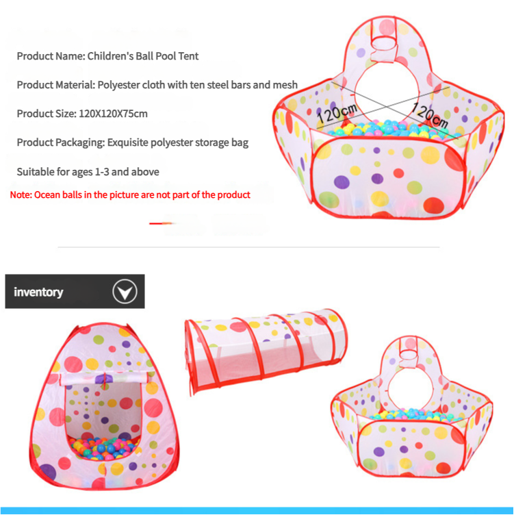 Red 3-in-1 Kids Play Tent Set - Foldable Indoor/Outdoor Tunnel and Ball Pit with Fence