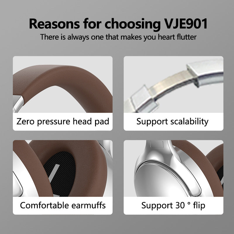 Brown VJE901 Wireless Bluetooth Over-Ear Headphones with Active Noise Cancelling