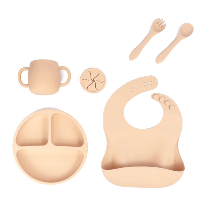 Beige 013# Silicone Baby Feeding Set - Suction Plate, Bib, Cup & Utensils | BPA-Free Baby Tableware