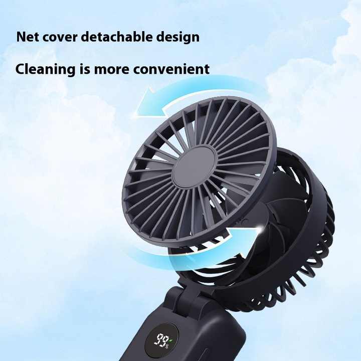 Navy Blue Portable Handheld Fan with 2000mAh Battery - 3-in-1 Design for Desk, Handheld, and Hanging Use (Model Q3)