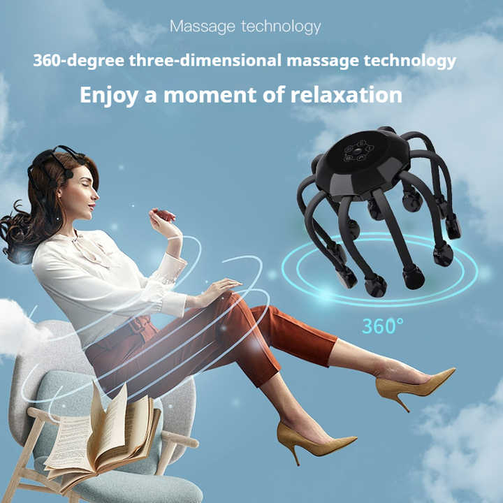 White Standard B model [5 modes + vibration + timing]  Multifunctional Electric Head Massager with 14 Nodes- Scalp Stress Relief