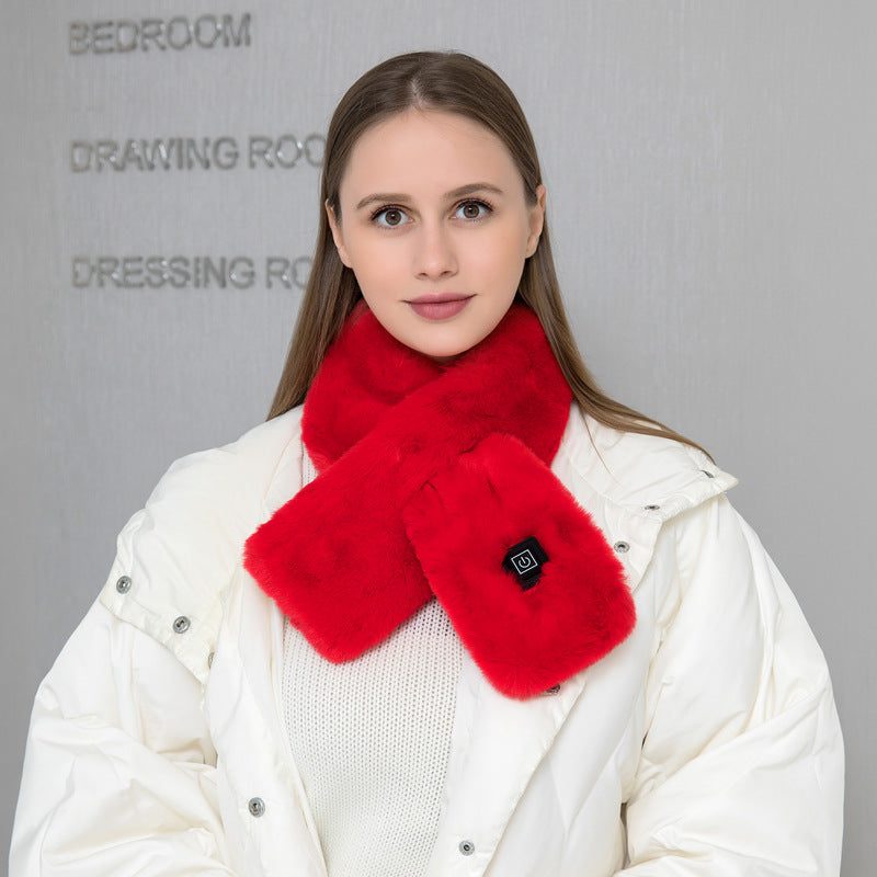 Red Adjustable Electric Heated Scarf with Plush Fabric - 3 Heat Settings