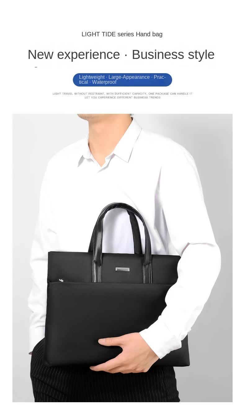 Black Lightweight Business Tote Bag - Durable and Stylish for Work and Travel