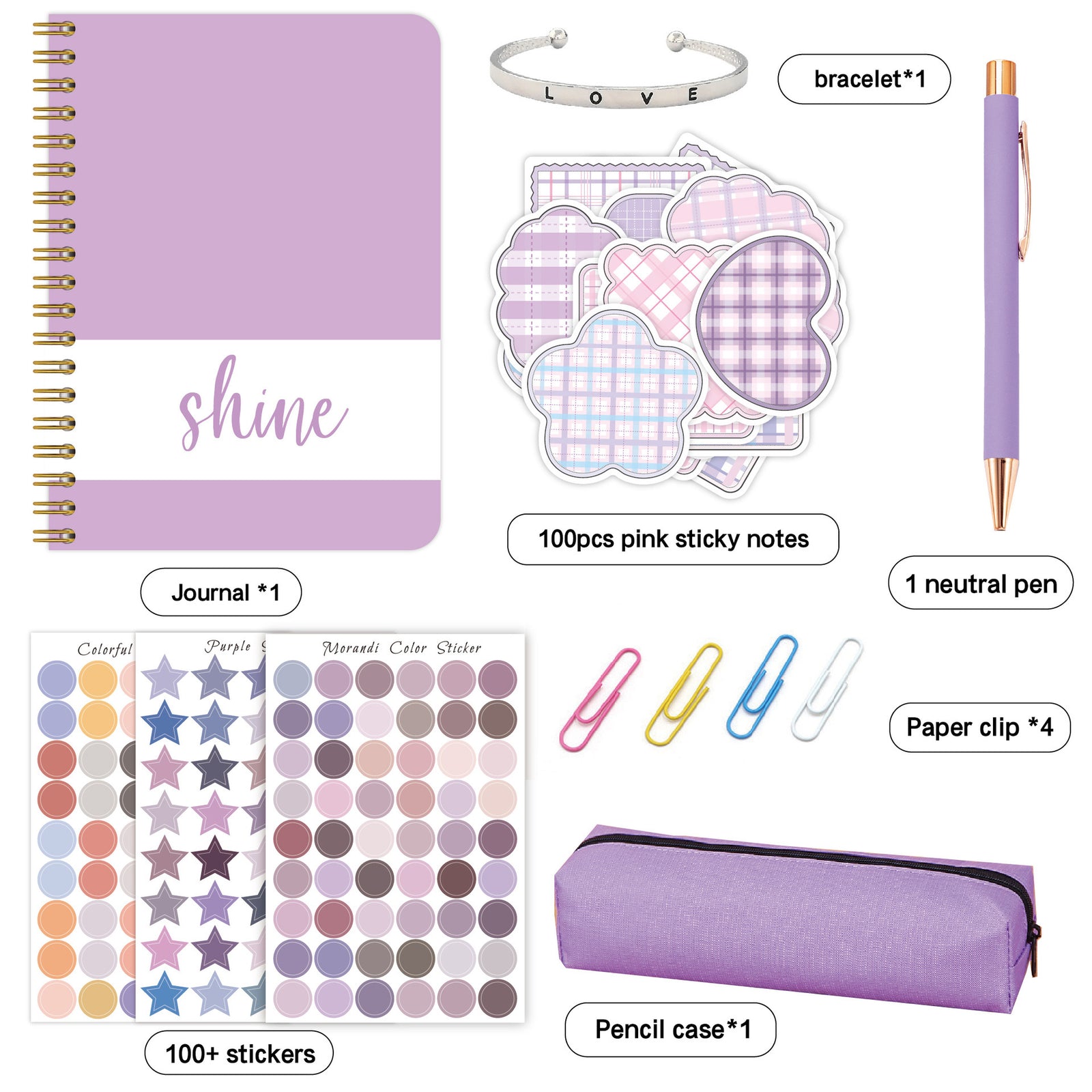 Kids Creative Journal Gift Set(Purple) - Notebook, Pen, Stickers, and Accessories