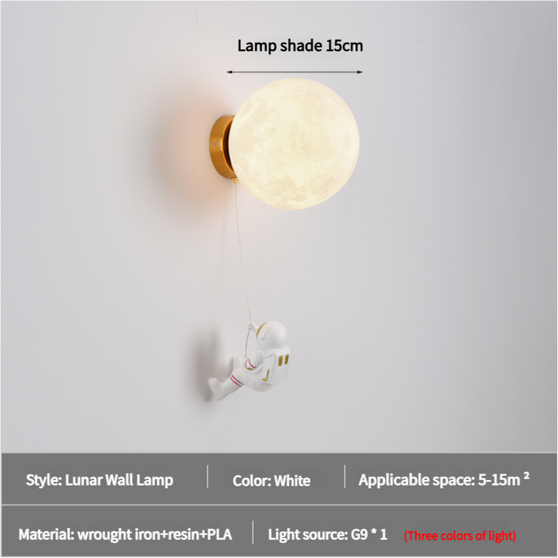 Astronaut Moon Wall Lamp with Three Colors of Light,Diameter 15cm