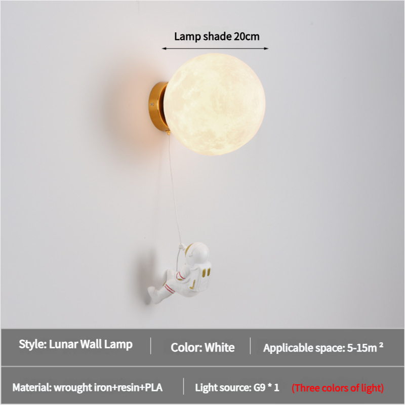 Astronaut Moon Wall Lamp with Three Colors of Light,Diameter 20cm