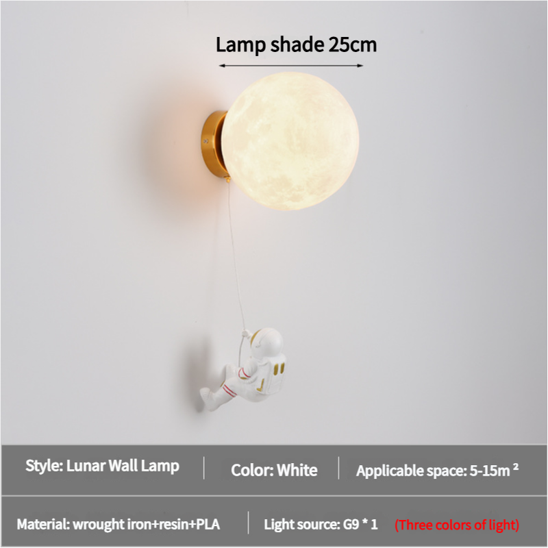 Astronaut Moon Wall Lamp with Three Colors of Light,Diameter 25cm