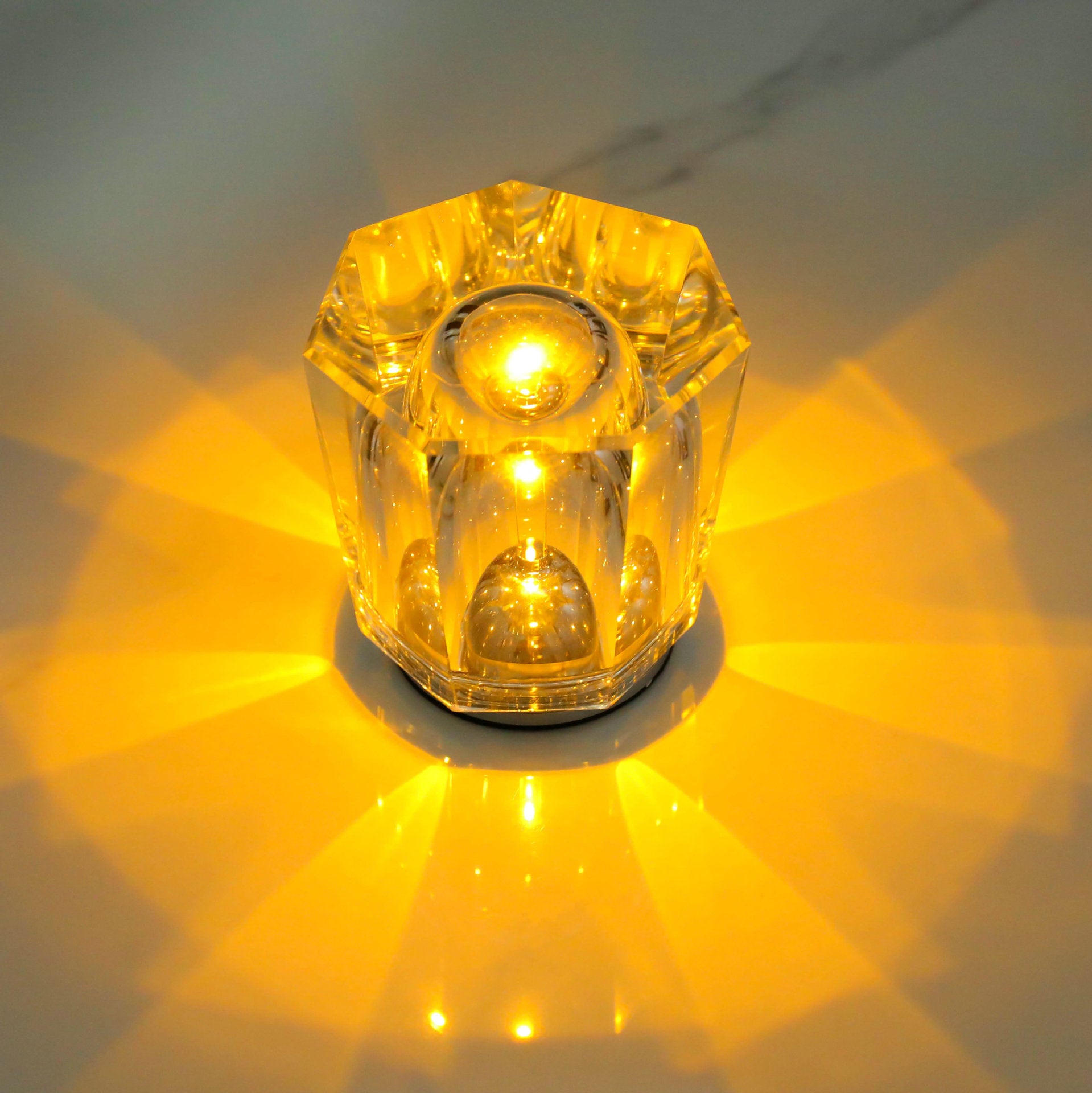Crystal LED Table Lamp with Starburst Effect, Rechargeable and Portable Design,Type A 90mm H Ã— 82mm W