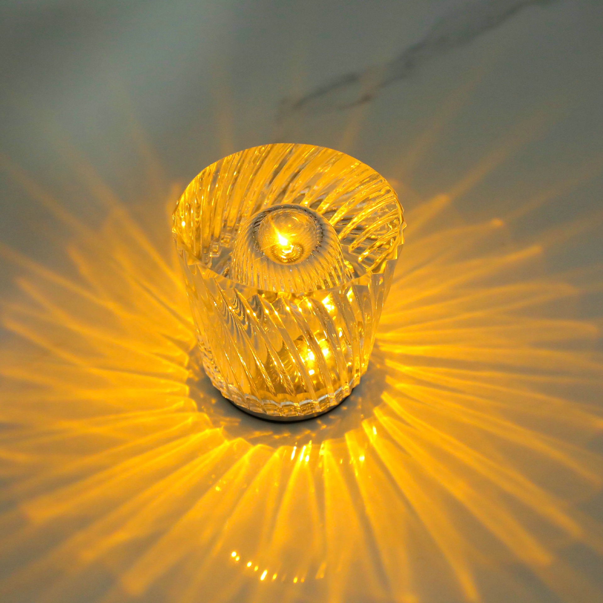 Crystal LED Table Lamp with Starburst Effect, Rechargeable and Portable Design,Type C 90mm H *88mm W