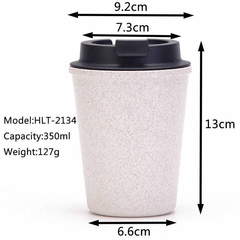 Green 350ml Wheat Straw Double-Layer Coffee Cup - Eco-Friendly and Lightweight