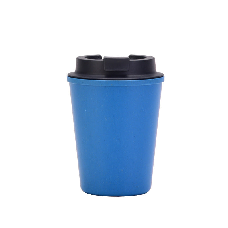 Blue 350ml Wheat Straw Double-Layer Coffee Cup - Eco-Friendly and Lightweight