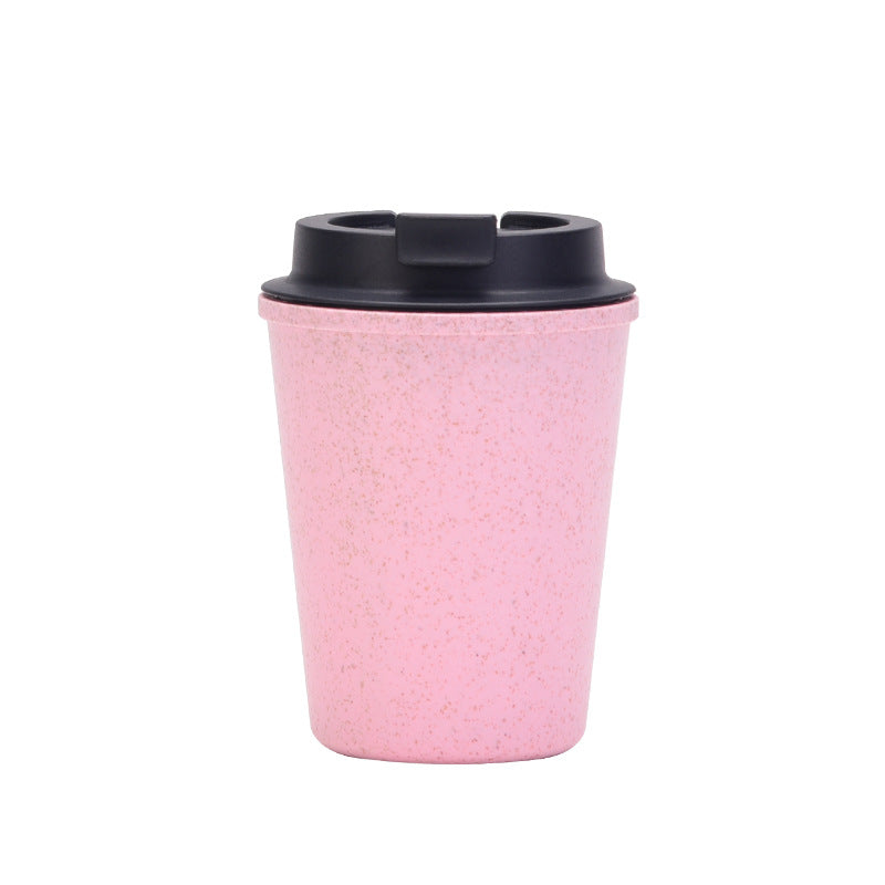 Pink 350ml Wheat Straw Double-Layer Coffee Cup - Eco-Friendly and Lightweight