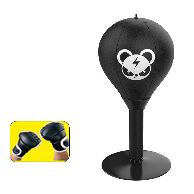 Adjustable Desktop Punching Speed Ball - Durable PU Leather, Stable Base Bear pattern and Half Finger Boxing Gloves