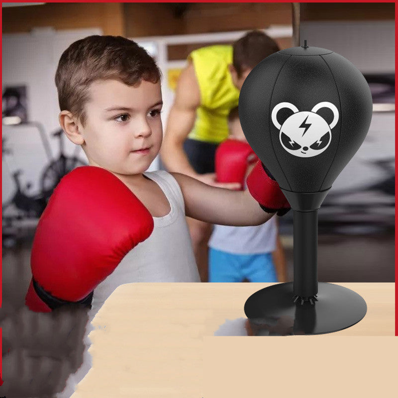 Adjustable Desktop Punching Speed Ball - Durable PU Leather, Stable Base Monkey pattern and Half Finger Boxing Gloves