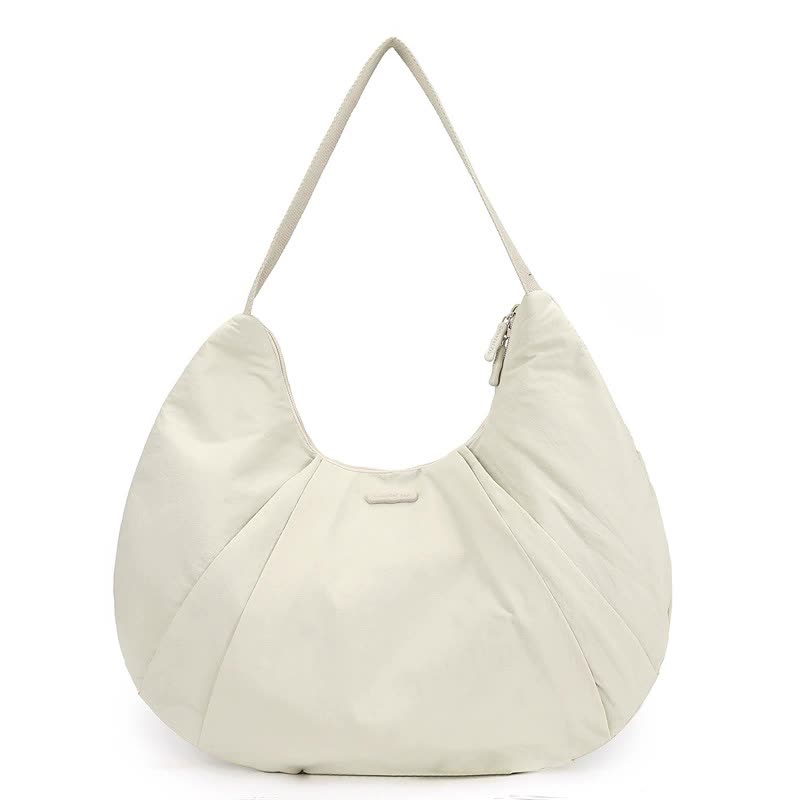 White Waterproof Nylon Lightweight Tote Shoulder Bag - Stylish and Spacious for Daily Commute and Outdoor Activities