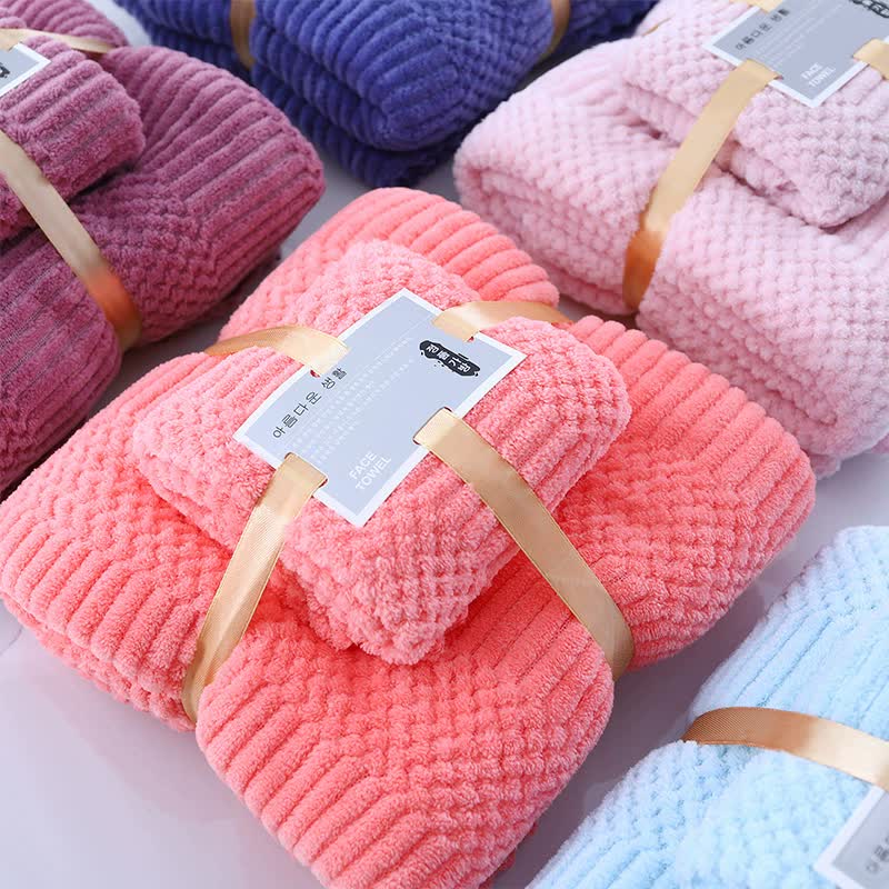2 PCS Light Pink Coral Fleece Towel and Bath Towel Set - Ultra Soft, Absorbent, and Lint-Free for Home and Spa
