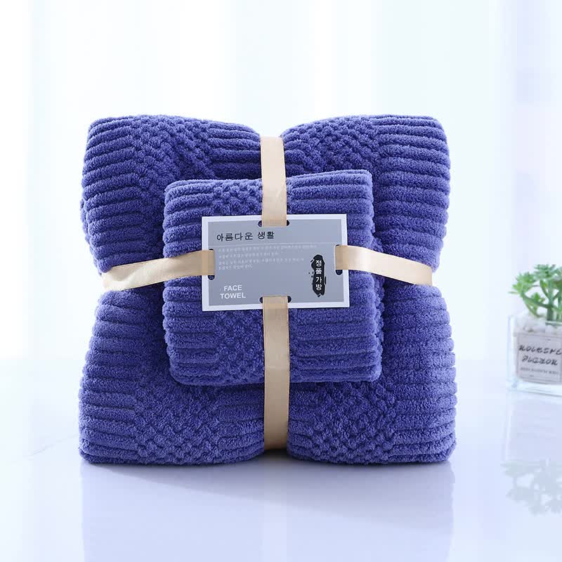 2 PCS Dark Blue Coral Fleece Towel and Bath Towel Set - Ultra Soft, Absorbent, and Lint-Free for Home and Spa