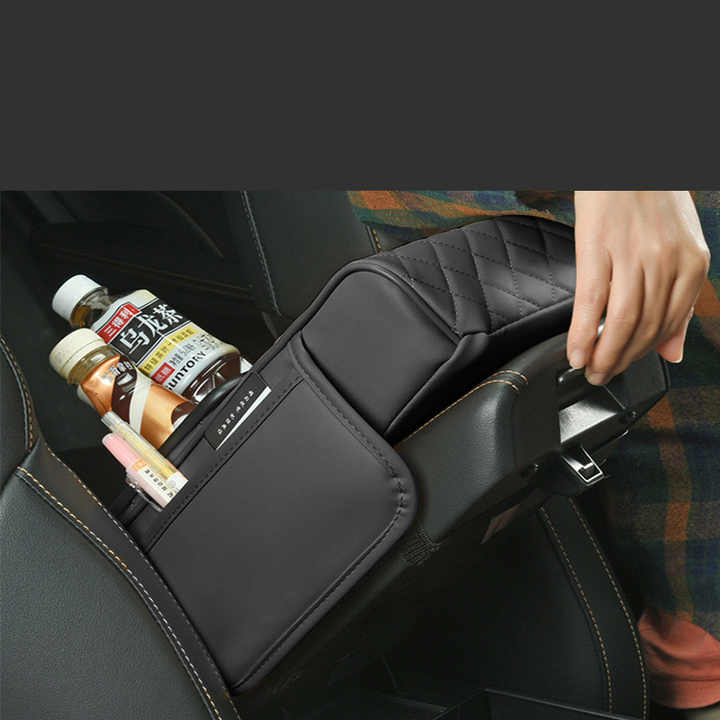 GT-6 No embroidery Black ,Multifunctional Car Armrest Storage Box Cushion - Universal Fit with Cup Holder and Tissue Dispenser