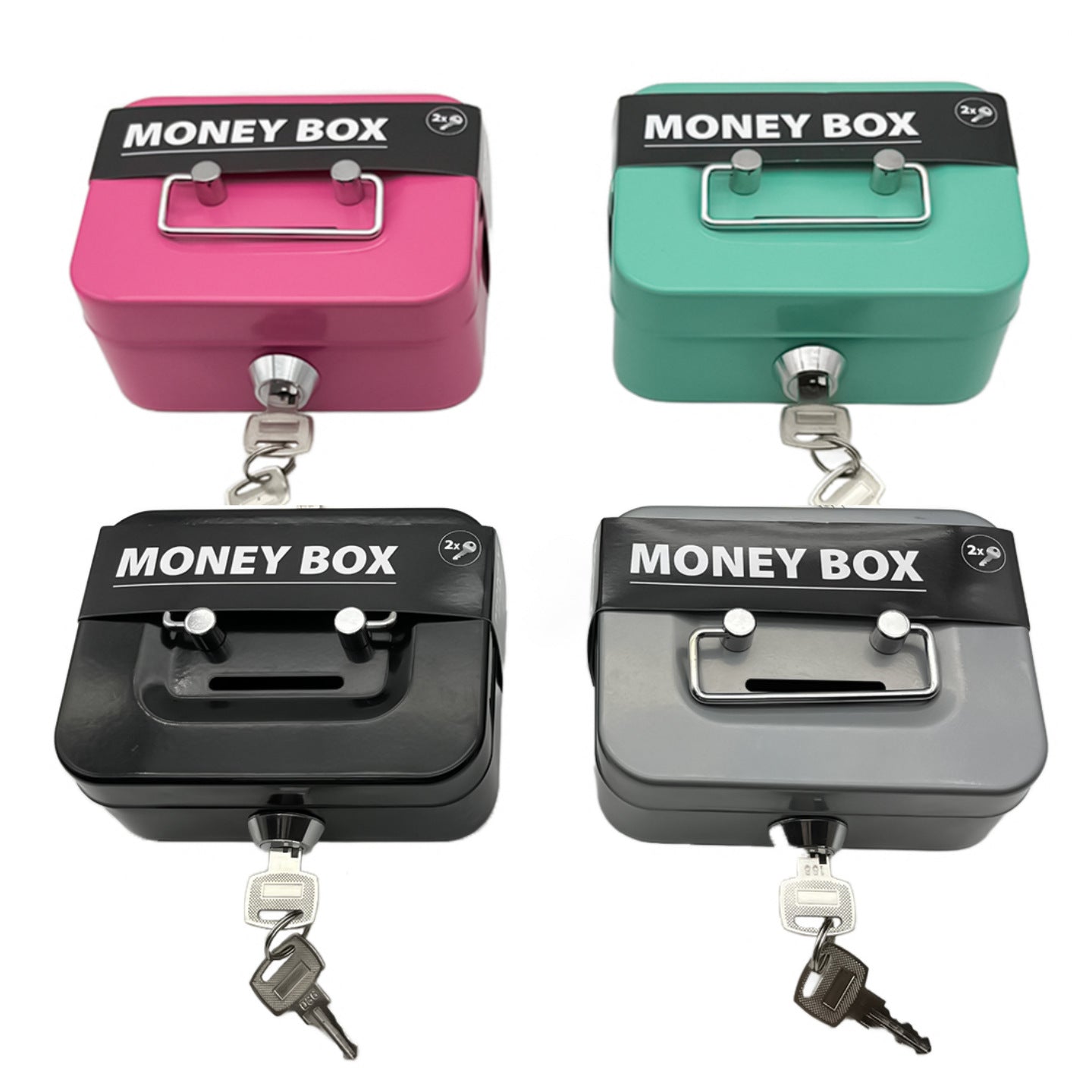 2PCS/Pink Mini Lockable Cash Box with Handle - Secure Money Storage Box