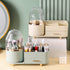 Cream Color Rotating Makeup Organizer Box - Multi-Compartment Cosmetic Storage with Dustproof Cover