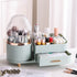 Cream Color Rotating Makeup Organizer Box - Multi-Compartment Cosmetic Storage with Dustproof Cover