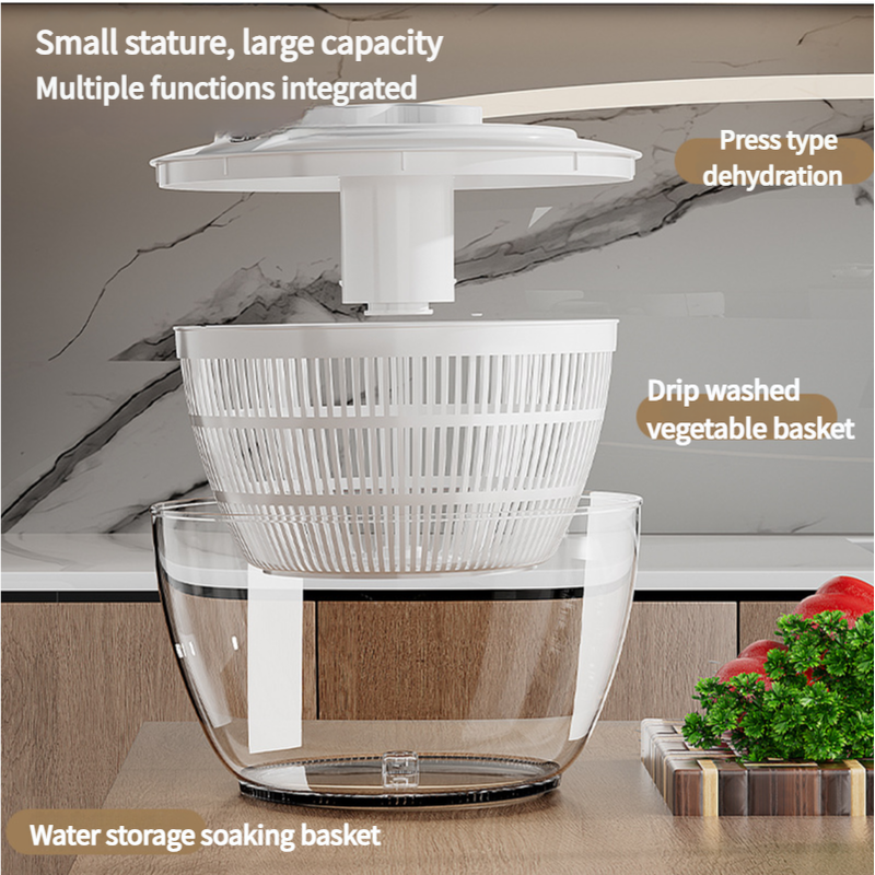 Transparent Black Manual Salad Spinner with Pressurized System - Efficient & Quick Vegetables Drying, Multiple Color Options