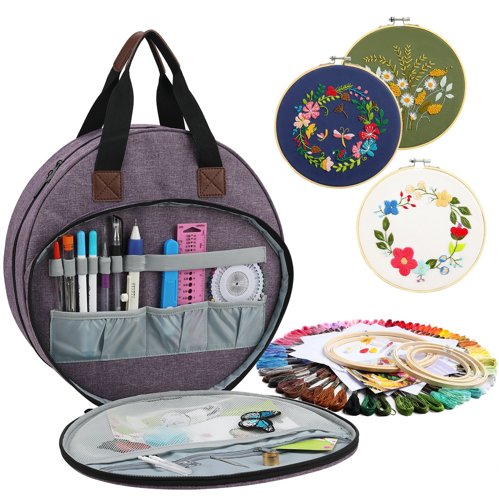 Blue Multi-Pocket Embroidery Storage Bag - Oxford Cloth Handbag Organizer for Cross-Stitch and Thread Storage
