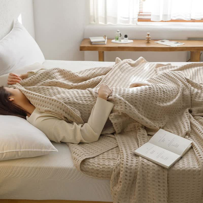 Cotton Waffle Blanket - Air Conditioning Blanket/Throw/Summer Quilt, 200*230cm,Light Green