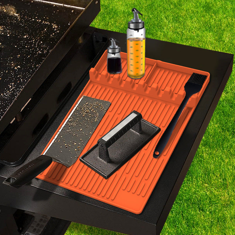 Orange Silicone BBQ Grilling Mat - Heat Resistant Side Rack Protector for Grills and Baking Trays