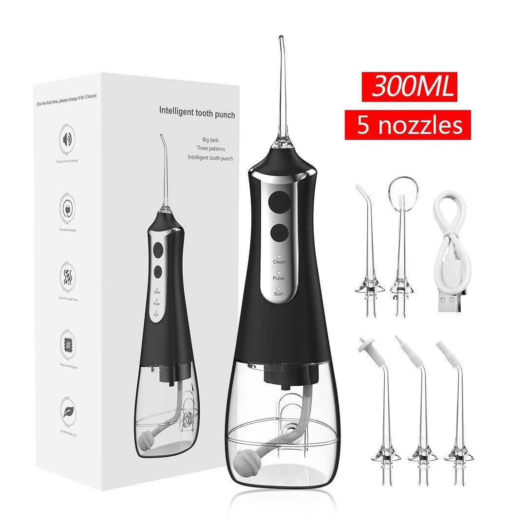 Black 300ML Cordless Water Flosser with 5 Nozzles - Rechargeable Portable Oral Irrigator