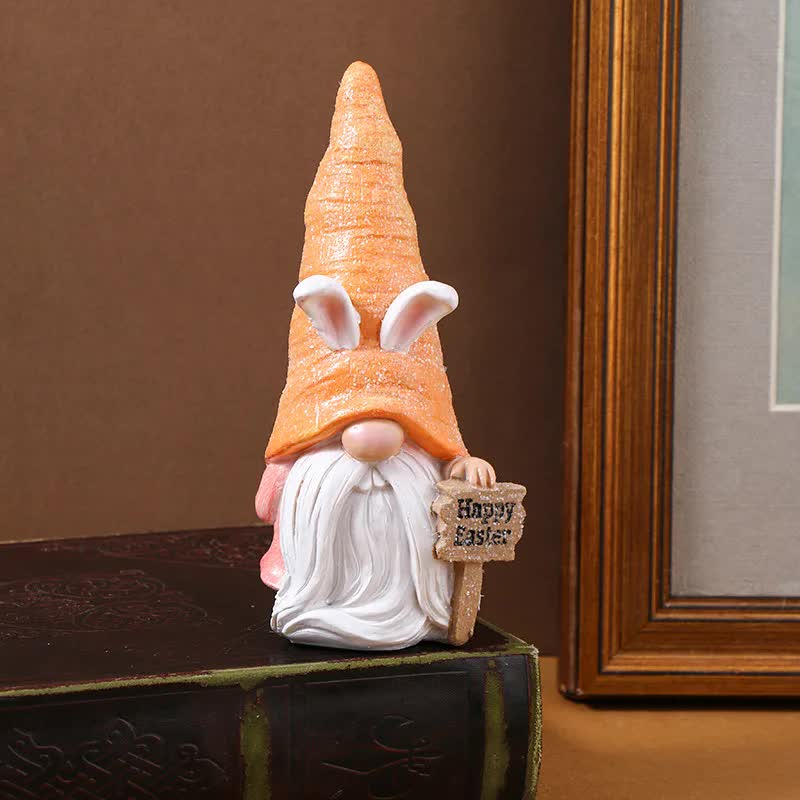 Easter Bunny Gnome Figurines - Handmade Carrot Hat Decorations for Easter Home Decor