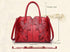 Red  Elegant Embossed Rose Leather Handbag - Vintage Style Tote Bag