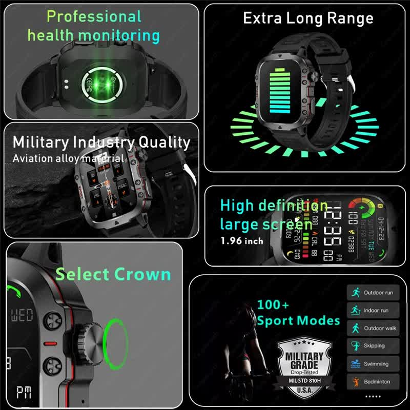 Beige Rugged Smart Fitness Watch - Waterproof, Multi-Sport Modes, and Health Tracking