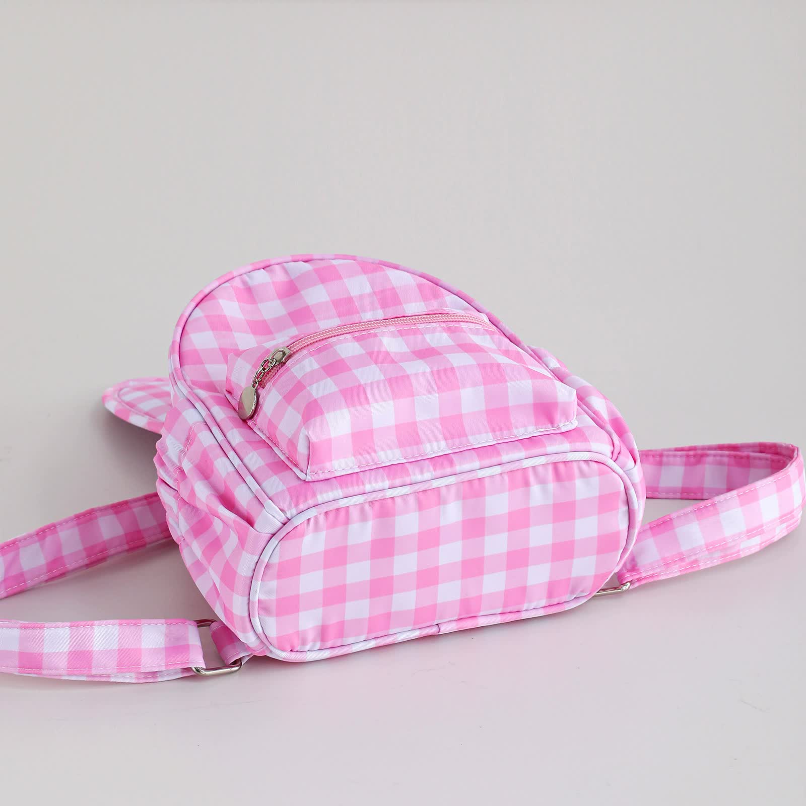 Green Kids Bunny Ear Gingham Backpack - Cute Mini Bag for Girls