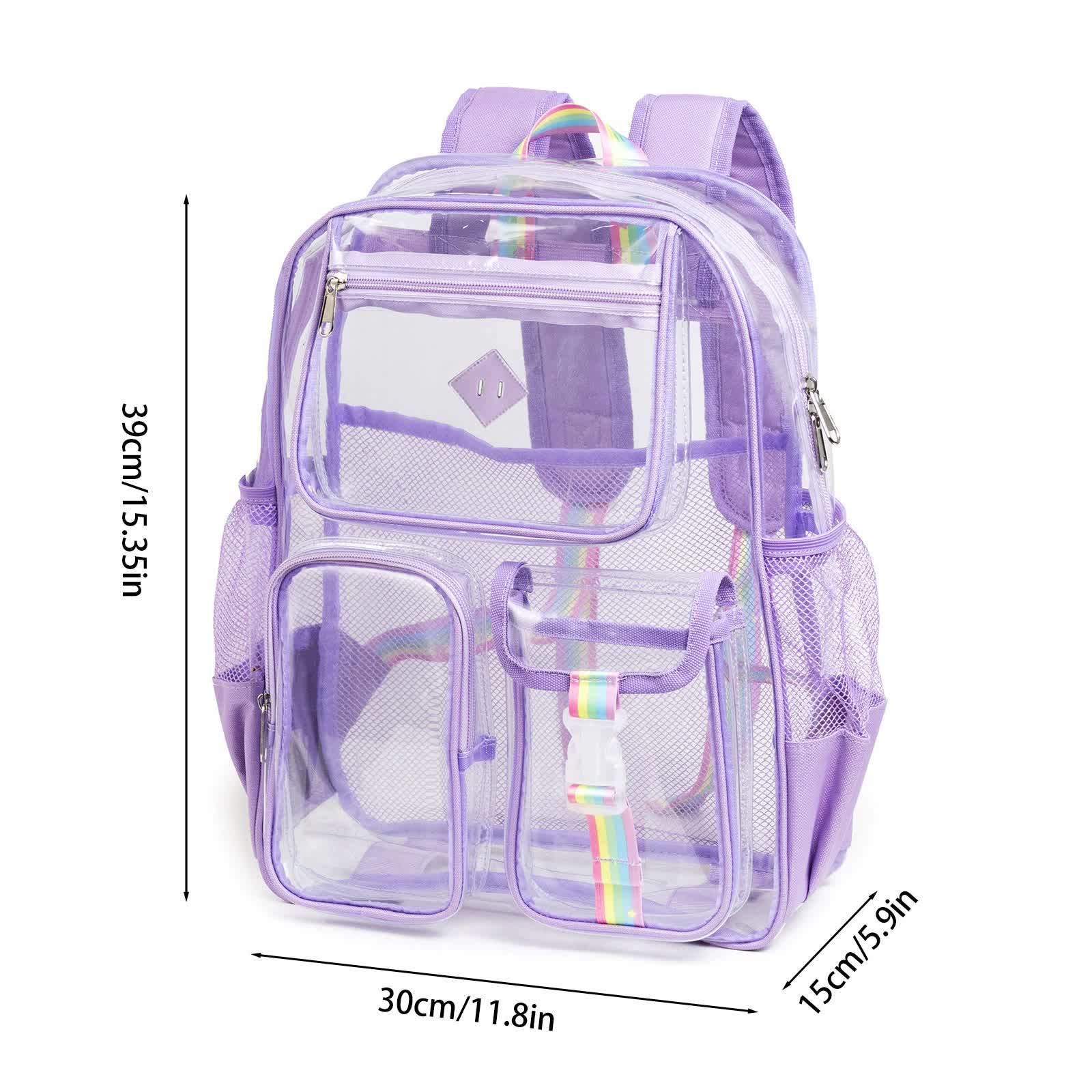 Purple Clear Transparent Backpack - Stylish PVC School Bag with Multiple Pockets