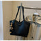 Black Elegant Black PU Leather Tote Bag with Cute Bear Keychain - Large Capacity Handbag for Women 38 x 26 x 13 cm