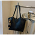 Black Elegant Black PU Leather Tote Bag with Cute Bear Keychain - Large Capacity Handbag for Women 38 x 26 x 13 cm
