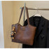Coffee Brown Elegant Black PU Leather Tote Bag with Cute Bear Keychain - Large Capacity Handbag for Women 38 x 26 x 13 cm