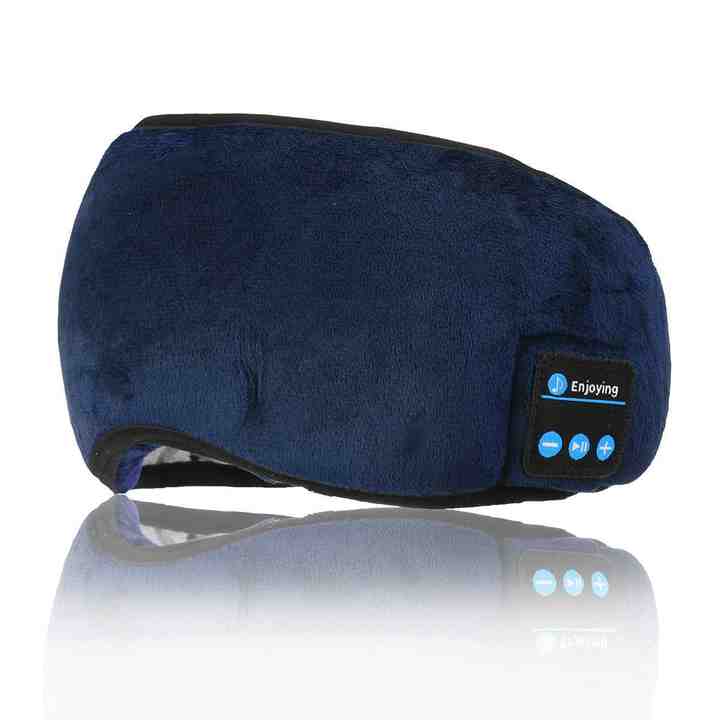 Blue Bluetooth 5.0 Wireless Sleep Eye Mask - Soft Plush Eye Cover with Built-in Speakers 13 x 16.5 x 6 cm