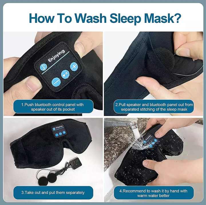 Blue Bluetooth 5.0 Wireless Sleep Eye Mask - Soft Plush Eye Cover with Built-in Speakers 13 x 16.5 x 6 cm