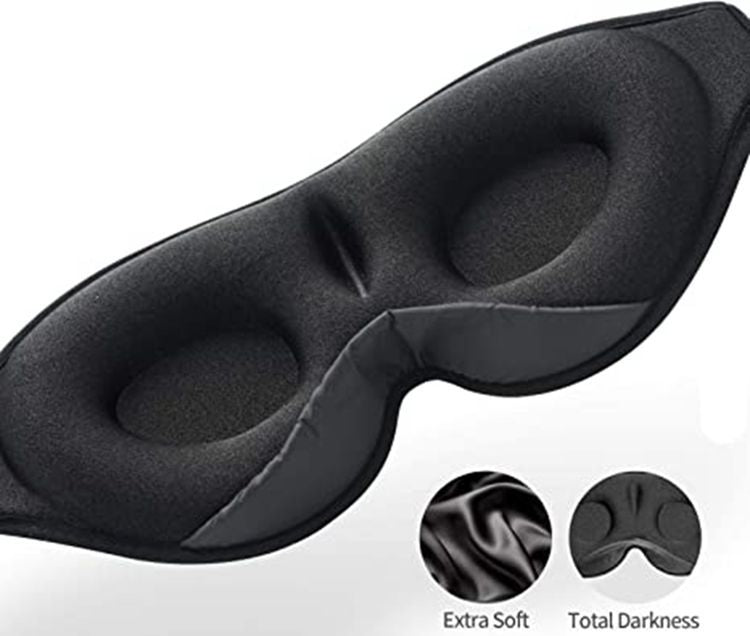 Black 3D Contoured Bluetooth Sleep Eye Mask - Ultra Soft Wireless Music Mask for Travel, Meditation, and Sleep