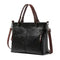 Black Women's Classic PU Leather Tote Bag with Double Handles - Multi-Pocket Shoulder Bag in Black