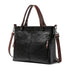 Black Women's Classic PU Leather Tote Bag with Double Handles - Multi-Pocket Shoulder Bag in Black