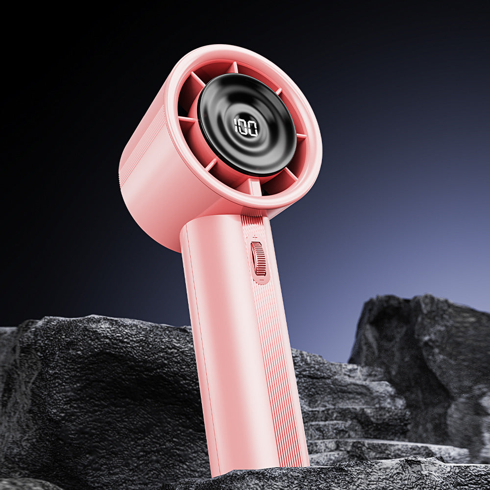 Pink High-Power Portable Handheld Fan with Digital Display