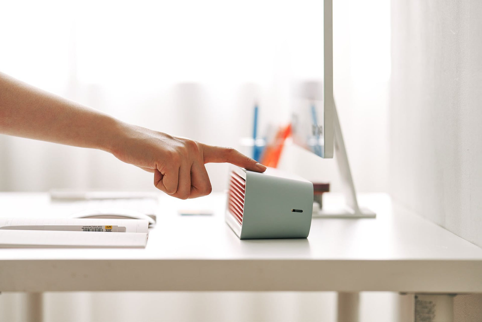 Blue Slim Desktop Rectangular Fan with Modern Design