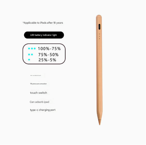 Orange Stylus Pen for iPad 2018 & Later - Tilt Pressure, Magnetic Attachment, LED Battery Indicator, Type-C Rechargeable