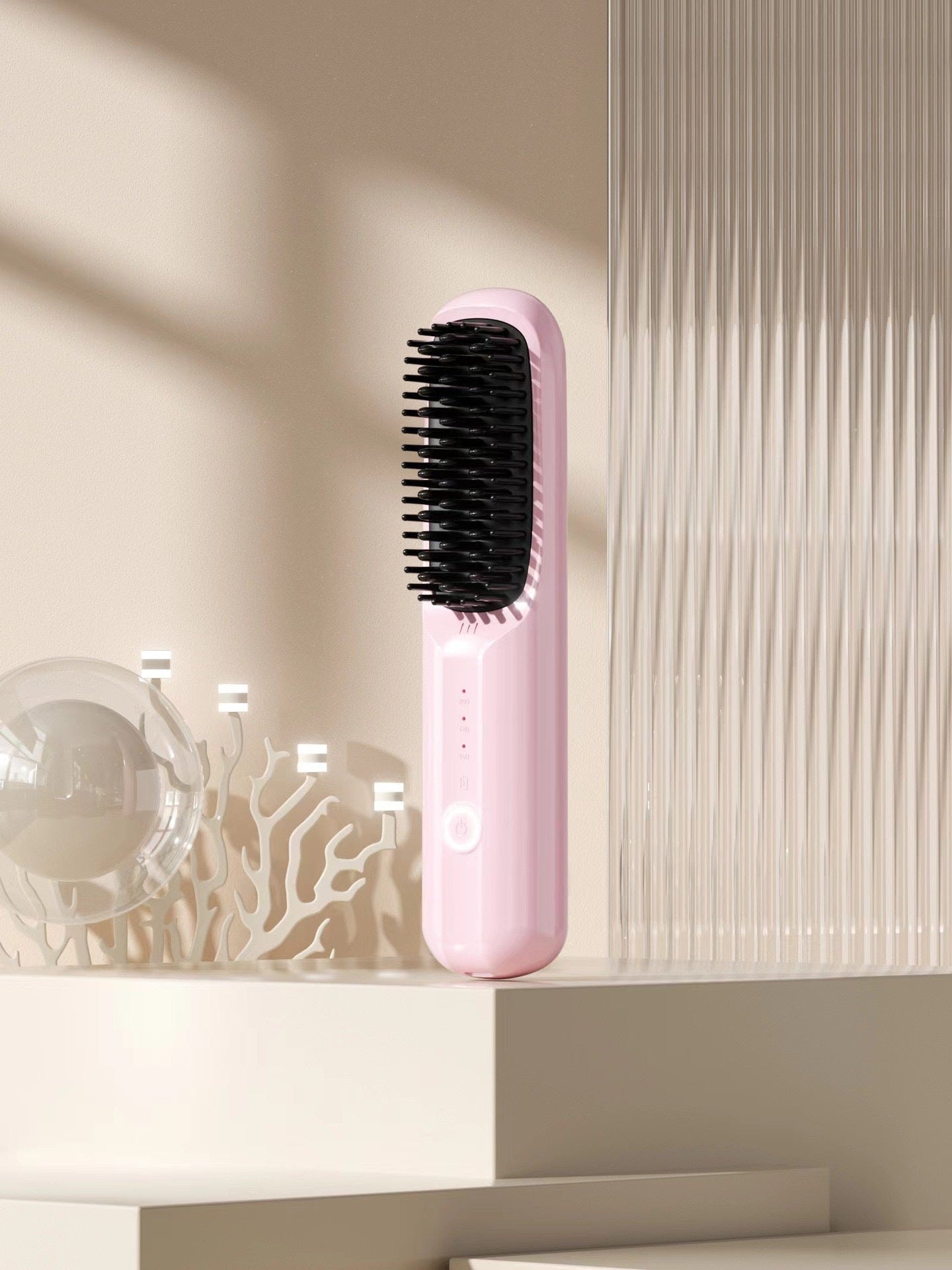 Pink Portable Electric Hair Straightening Brush