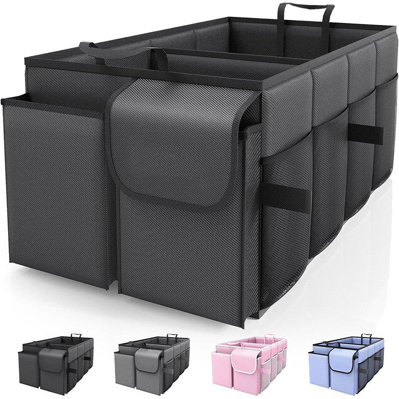 Black 46L Car Organizer Storage Box with Multiple Compartments and Pockets