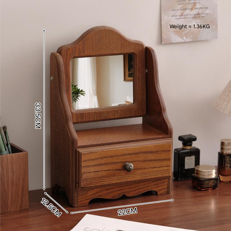 Square Wooden Tabletop Vanity Mirror with Drawer, Elegant Design