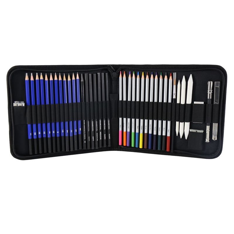 Blue 40-Piece Drawing Pencil Set, Professional Art Kit in Convenient Storage Case